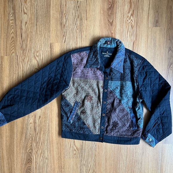 Sacred Threads Quilted Jacket small medium black multi mirrored - Picture 5 of 5